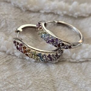 Sterling Silver Multicolor Gemstone Hoop Earrings
